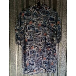 Island Shores Hawaiian Shirt Mens XL Tropical Patriotic American Flag Rayon